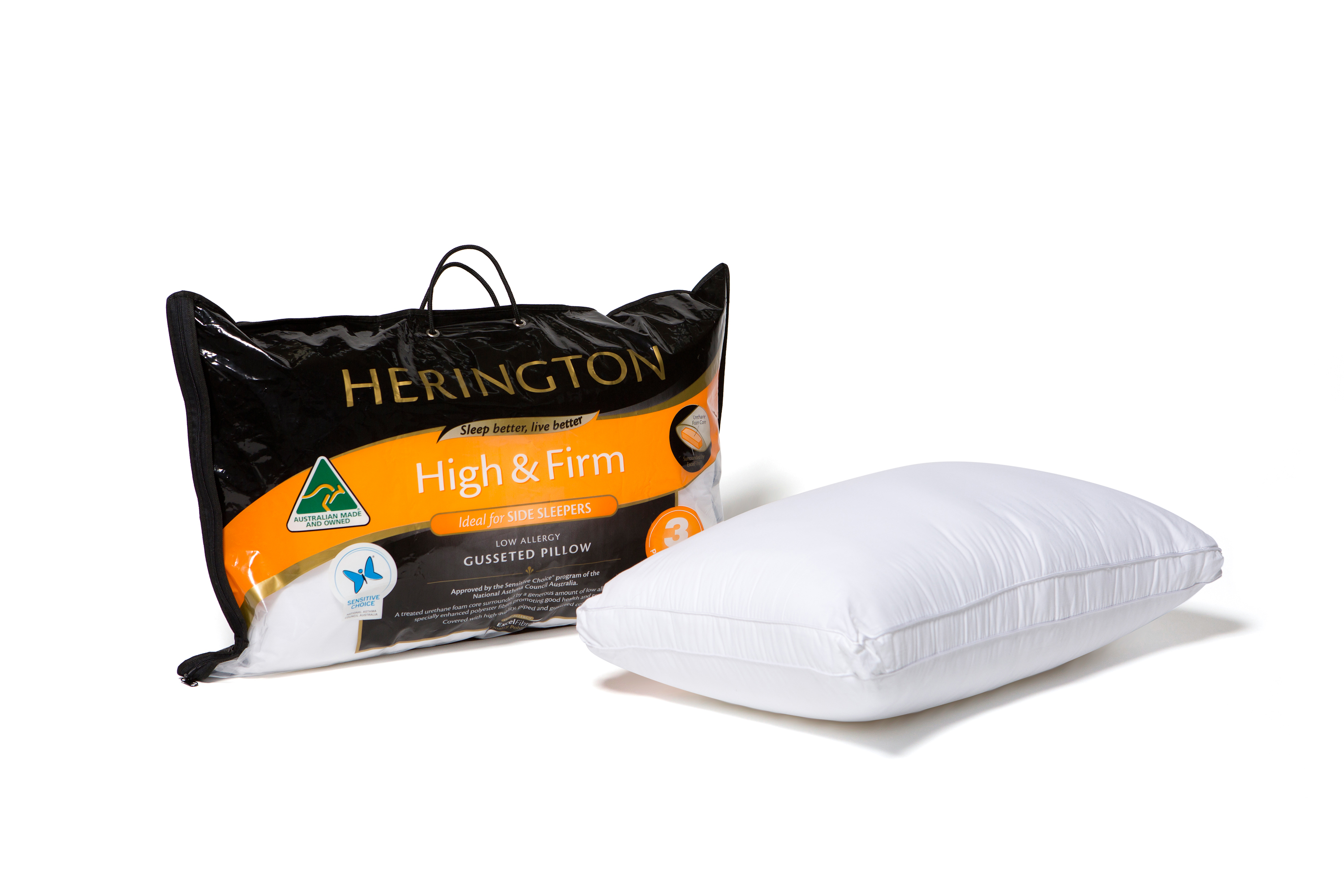 Australian Made HERINGTON High & Firm Gusseted Pillow Luxury and performance 